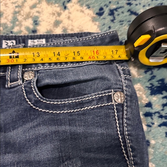 Miss Me Blue Denim Bootcut Jeans with Black & Silver Embroidered Pockets - Picture 3 of 9